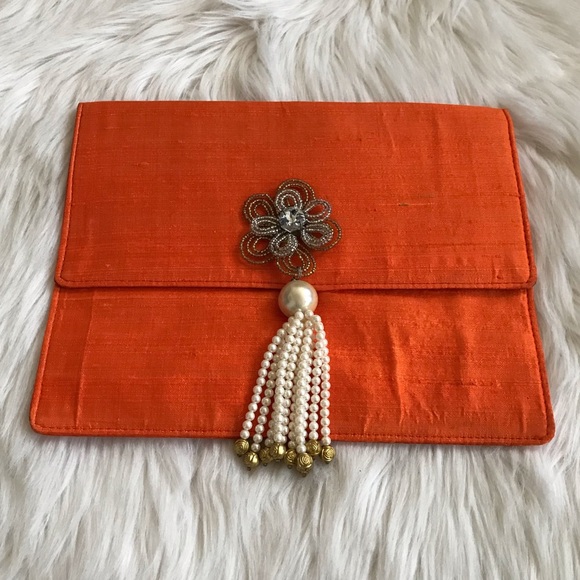 J’s Studio Handbags - J’s Studio Artisanal Orange Clutch W/ Beading
